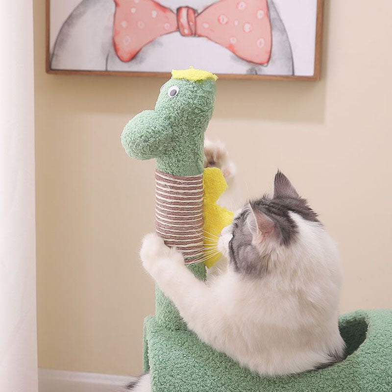 Contemporary Creative Cylindrical Chicken &amp; Dinosaur-Shaped Fabric Sisal Paper Tube Medium-Density Fiberboard Multi-Functional Cat Tree For Bedroom