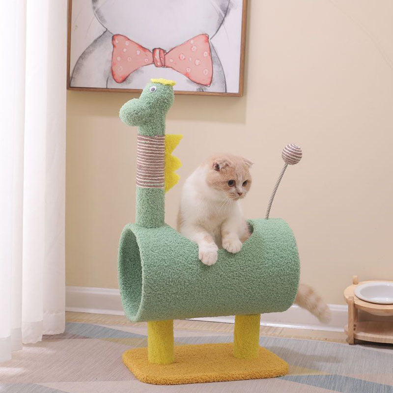 Contemporary Creative Cylindrical Chicken &amp; Dinosaur-Shaped Fabric Sisal Paper Tube Medium-Density Fiberboard Multi-Functional Cat Tree For Bedroom