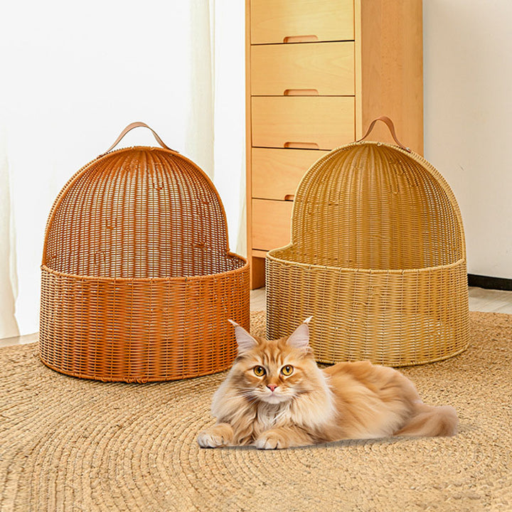 Traditionelles chinesisches rundes PE-Rattan-Eisen-Halbgeschlossenes Katzenbett für das Schlafzimmer 
