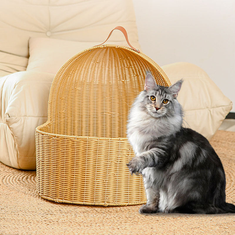 Traditionelles chinesisches rundes PE-Rattan-Eisen-Halbgeschlossenes Katzenbett für das Schlafzimmer 