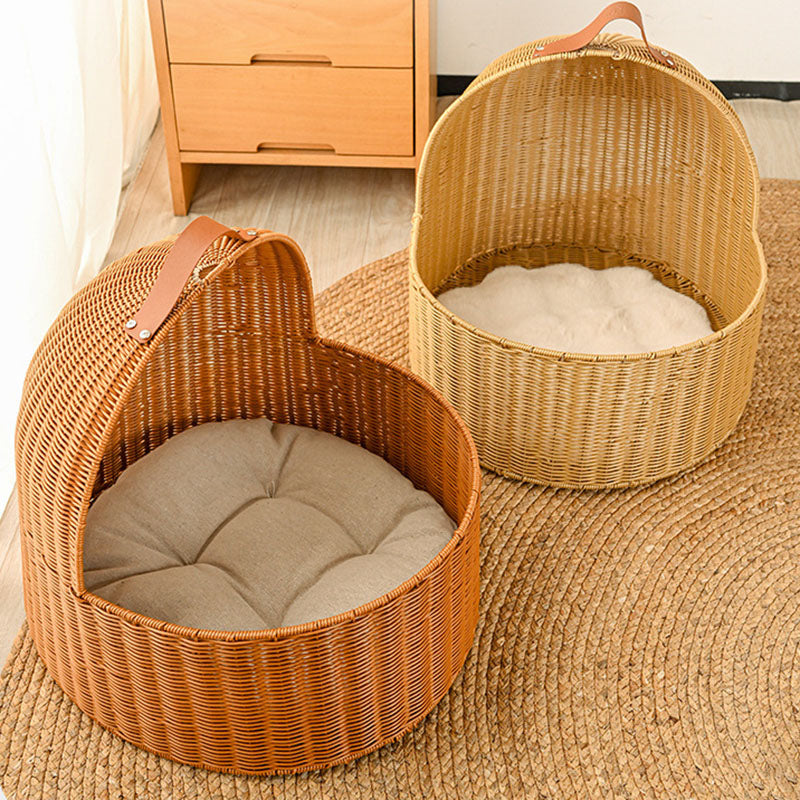 Traditionelles chinesisches rundes PE-Rattan-Eisen-Halbgeschlossenes Katzenbett für das Schlafzimmer 