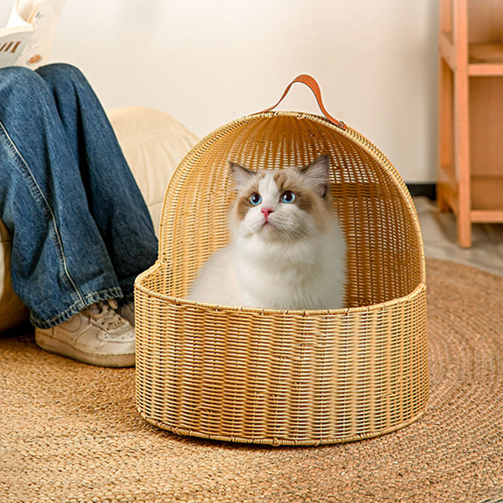 Traditionelles chinesisches rundes PE-Rattan-Eisen-Halbgeschlossenes Katzenbett für das Schlafzimmer 