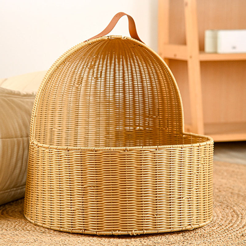 Traditionelles chinesisches rundes PE-Rattan-Eisen-Halbgeschlossenes Katzenbett für das Schlafzimmer 