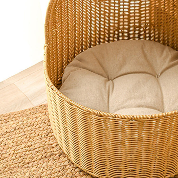 Traditionelles chinesisches rundes PE-Rattan-Eisen-Halbgeschlossenes Katzenbett für das Schlafzimmer 