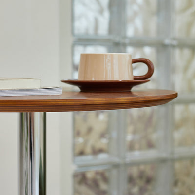 Traditional Vintage Round Multi-Layer Solid Wood Panel Electroplated Iron Side Table For Living Room