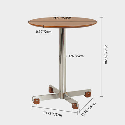 Traditional Vintage Round Multi-Layer Solid Wood Panel Electroplated Iron Side Table For Living Room