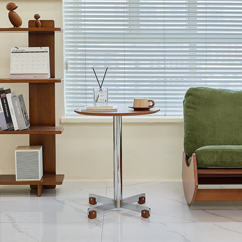 Traditional Vintage Round Multi-Layer Solid Wood Panel Electroplated Iron Side Table For Living Room