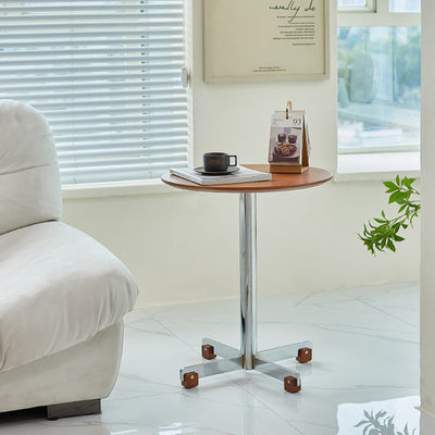 Traditional Vintage Round Multi-Layer Solid Wood Panel Electroplated Iron Side Table For Living Room