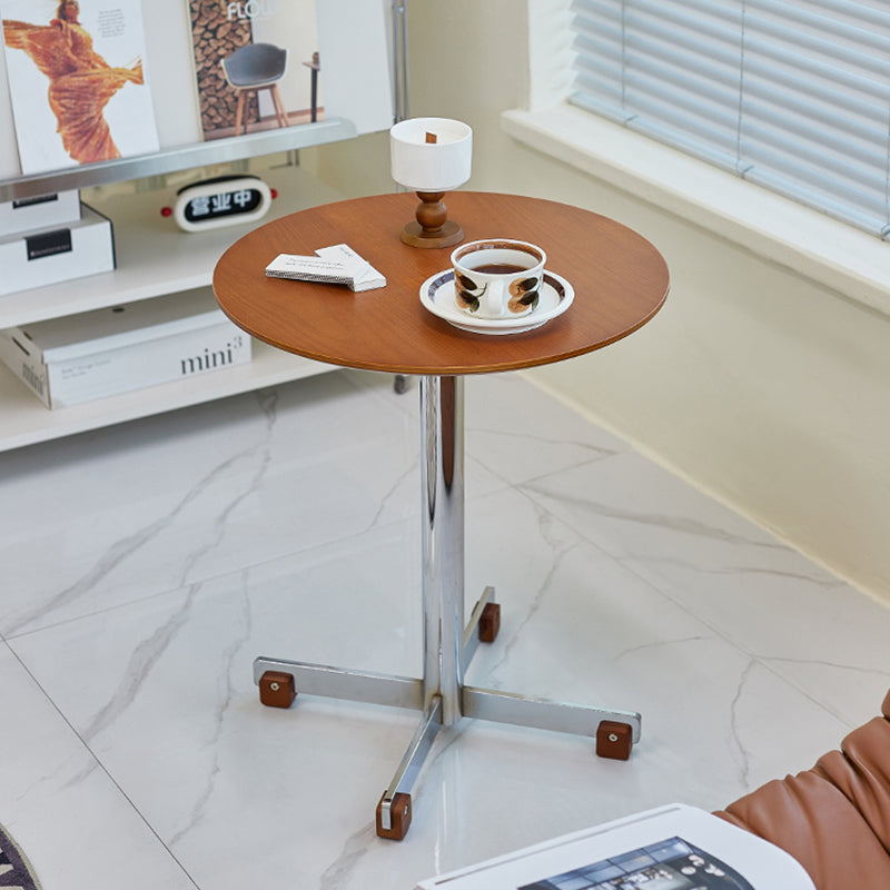 Traditional Vintage Round Multi-Layer Solid Wood Panel Electroplated Iron Side Table For Living Room