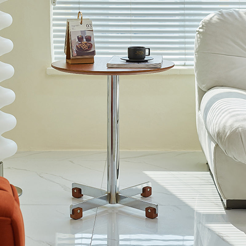 Traditional Vintage Round Multi-Layer Solid Wood Panel Electroplated Iron Side Table For Living Room