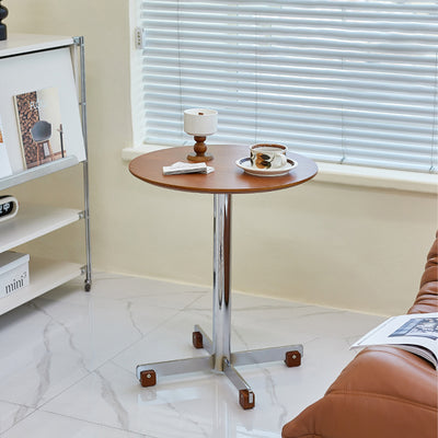 Traditional Vintage Round Multi-Layer Solid Wood Panel Electroplated Iron Side Table For Living Room