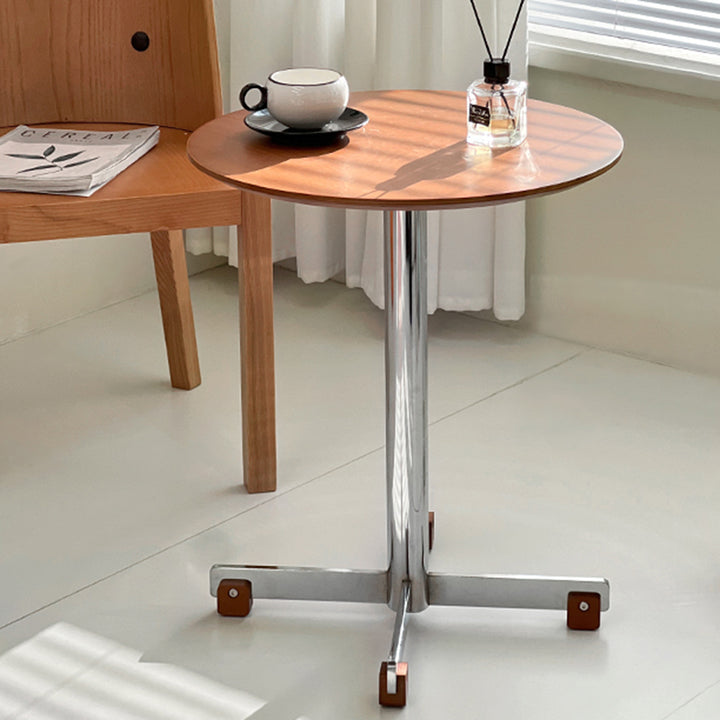 Traditional Vintage Round Plywood Electroplated Iron Side Table For Living Room