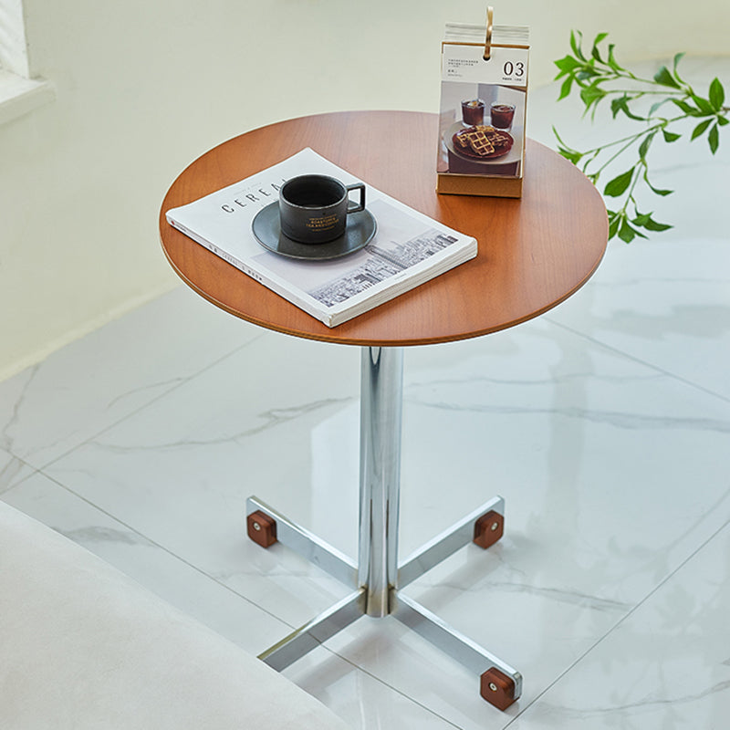 Traditional Vintage Round Multi-Layer Solid Wood Panel Electroplated Iron Side Table For Living Room