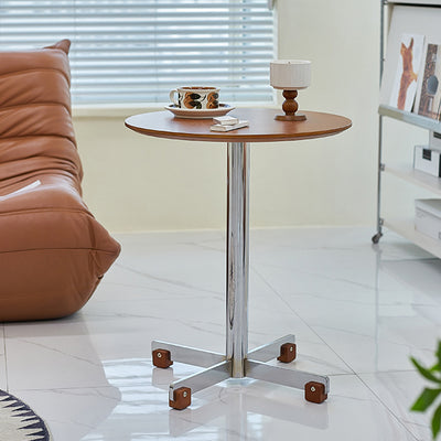 Traditional Vintage Round Multi-Layer Solid Wood Panel Electroplated Iron Side Table For Living Room