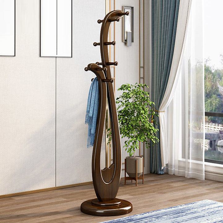 Traditional Chinese Round Pipa-Shaped Rubberwood Solid Wood Vintage Hall Tree For Entryways