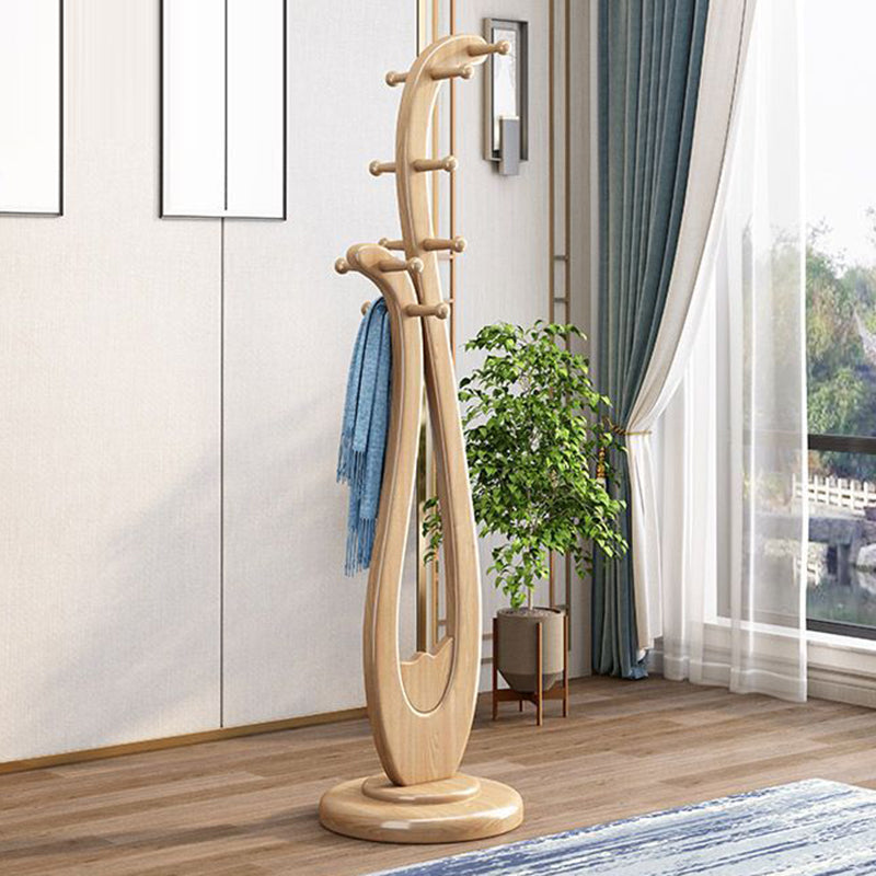 Traditional Chinese Round Pipa-Shaped Rubberwood Solid Wood Vintage Hall Tree For Entryways
