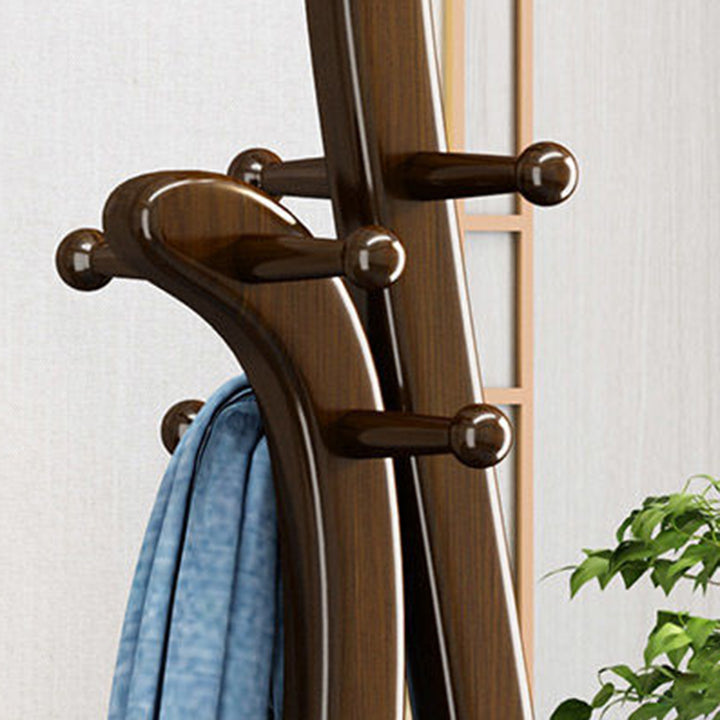 Traditional Chinese Round Pipa-Shaped Rubberwood Solid Wood Vintage Hall Tree For Entryways