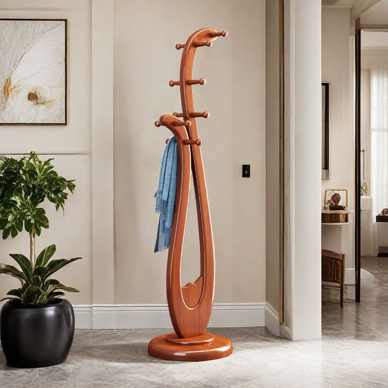 Traditional Chinese Round Pipa-Shaped Rubberwood Solid Wood Vintage Hall Tree For Entryways