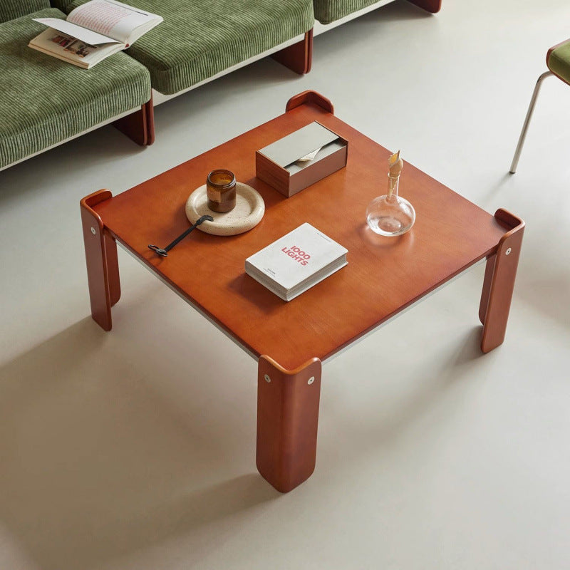 Table basse de salon traditionnelle vintage carrée à plusieurs couches en panneau de bois massif avec fer électroplaqué 