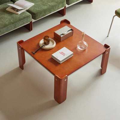 Traditional Vintage Square Multi-Layer Solid Wood Panel Electroplated Iron Coffee Table For Living Room