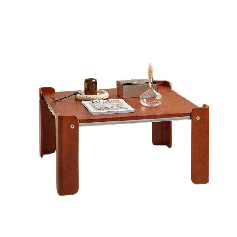 Table basse de salon traditionnelle vintage carrée à plusieurs couches en panneau de bois massif avec fer électroplaqué 
