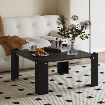 Traditional Vintage Square Multi-Layer Solid Wood Panel Electroplated Iron Coffee Table For Living Room