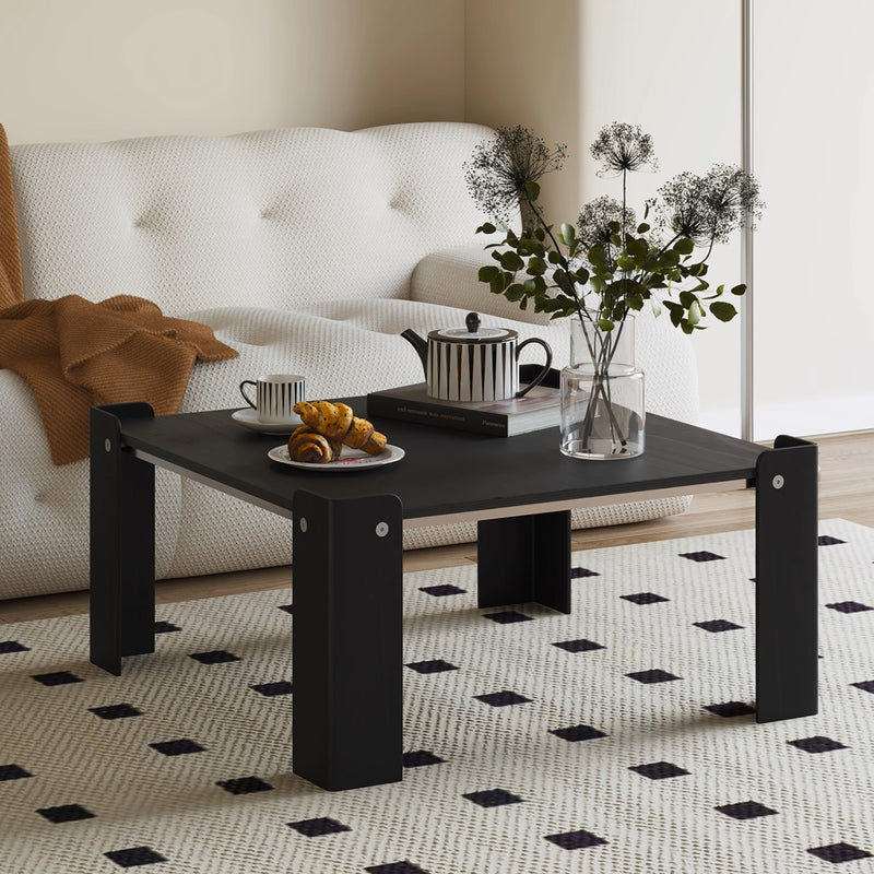 Traditional Vintage Square Multi-Layer Solid Wood Panel Electroplated Iron Coffee Table For Living Room