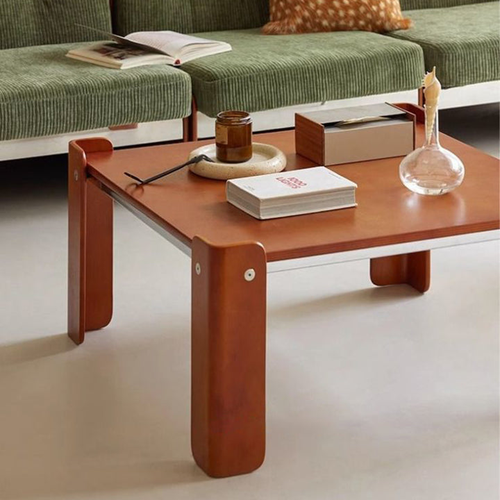 Table basse de salon traditionnelle vintage carrée à plusieurs couches en panneau de bois massif avec fer électroplaqué 