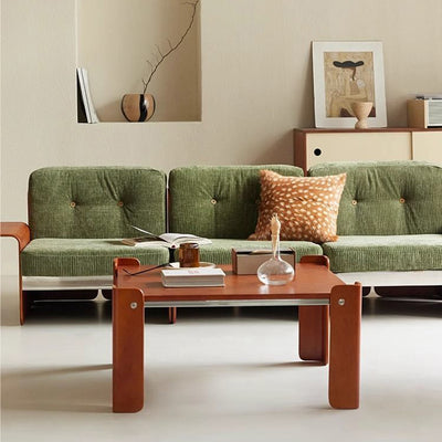 Traditional Vintage Square Multi-Layer Solid Wood Panel Electroplated Iron Coffee Table For Living Room