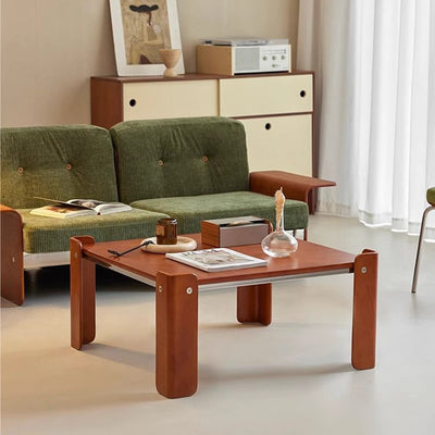 Traditional Vintage Square Multi-Layer Solid Wood Panel Electroplated Iron Coffee Table For Living Room