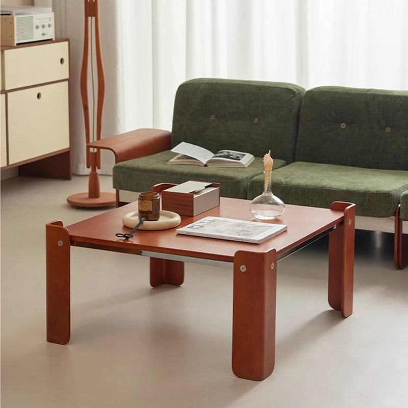 Table basse de salon traditionnelle vintage carrée à plusieurs couches en panneau de bois massif avec fer électroplaqué 