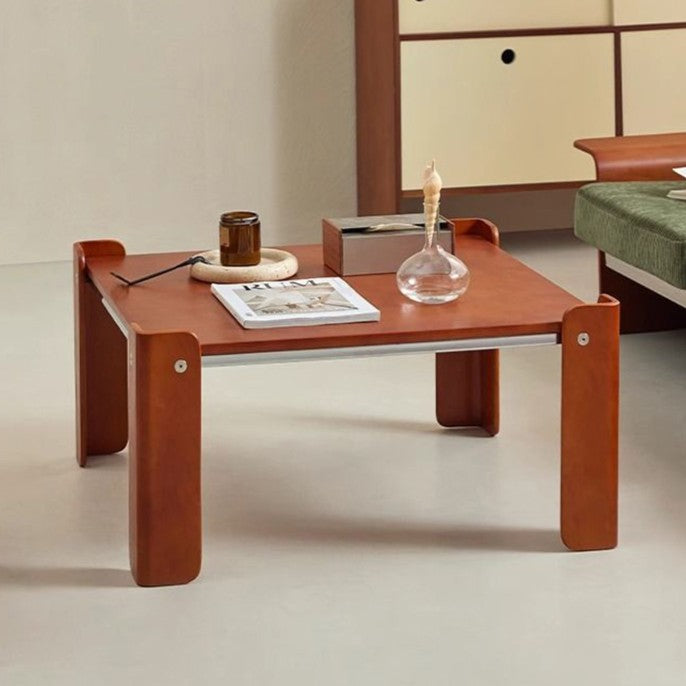 Table basse de salon traditionnelle vintage carrée à plusieurs couches en panneau de bois massif avec fer électroplaqué 