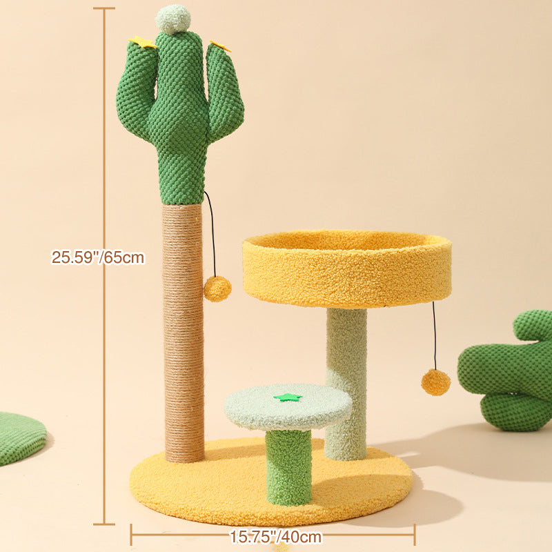 Árbol para gatos contemporáneo y creativo en forma de cactus redondo de plástico y tela de terciopelo de sisal para dormitorio 