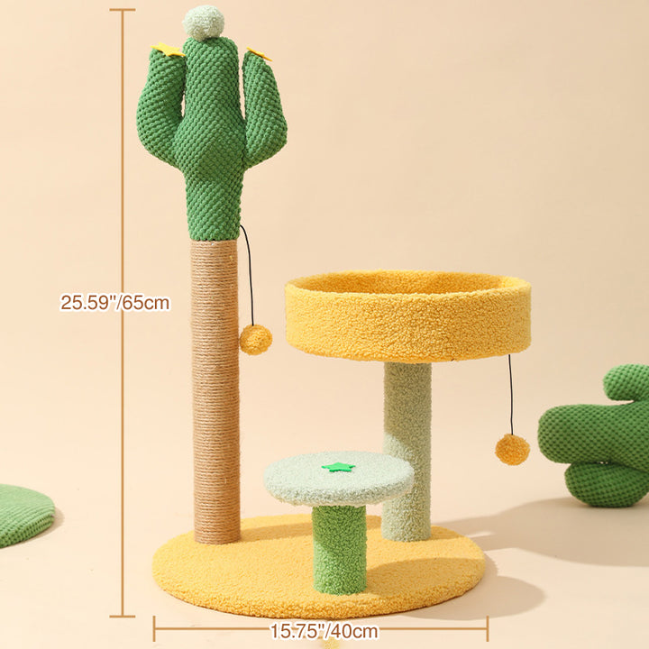 Árbol para gatos contemporáneo y creativo en forma de cactus redondo de plástico y tela de terciopelo de sisal para dormitorio 