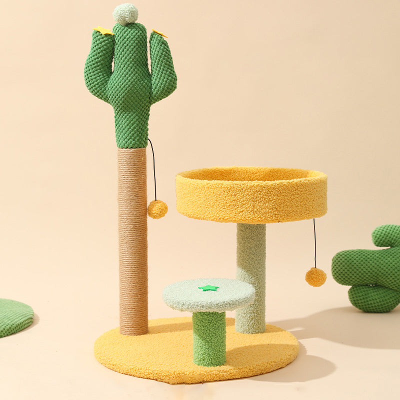 Árbol para gatos contemporáneo y creativo en forma de cactus redondo de plástico y tela de terciopelo de sisal para dormitorio 
