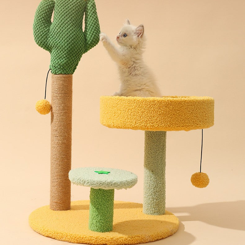 Árbol para gatos contemporáneo y creativo en forma de cactus redondo de plástico y tela de terciopelo de sisal para dormitorio 