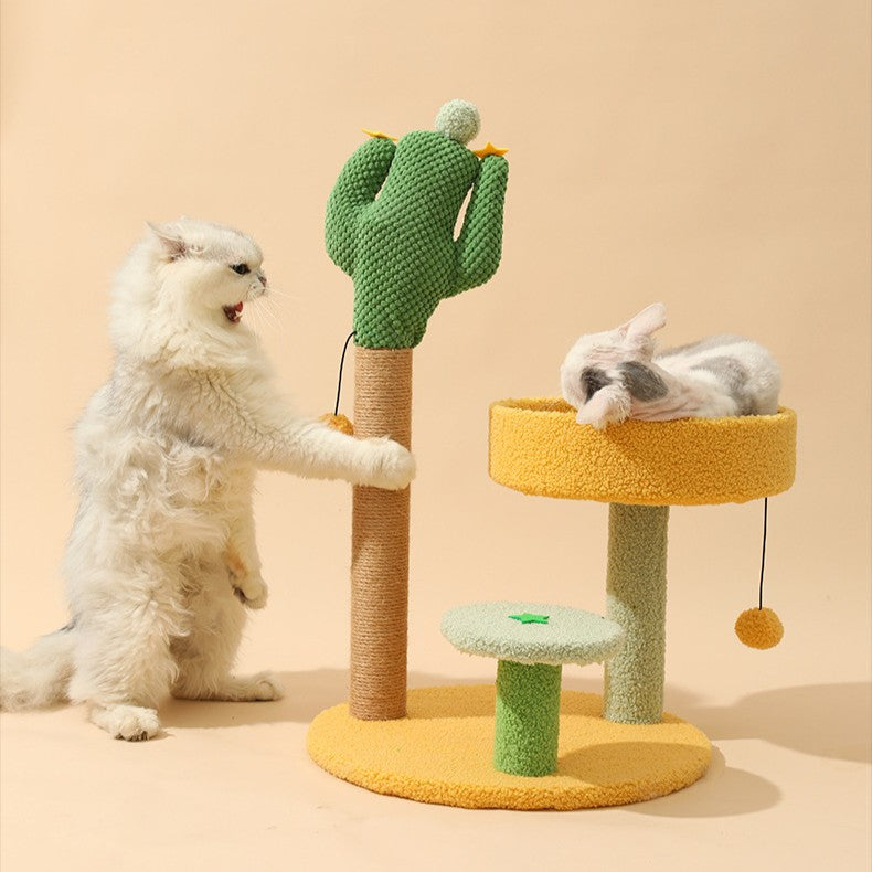 Árbol para gatos contemporáneo y creativo en forma de cactus redondo de plástico y tela de terciopelo de sisal para dormitorio 