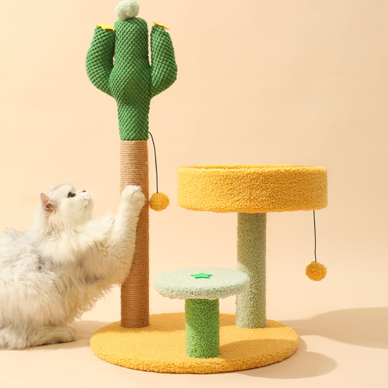 Árbol para gatos contemporáneo y creativo en forma de cactus redondo de plástico y tela de terciopelo de sisal para dormitorio 