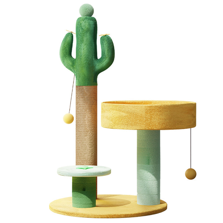 Árbol para gatos contemporáneo y creativo en forma de cactus redondo de plástico y tela de terciopelo de sisal para dormitorio 