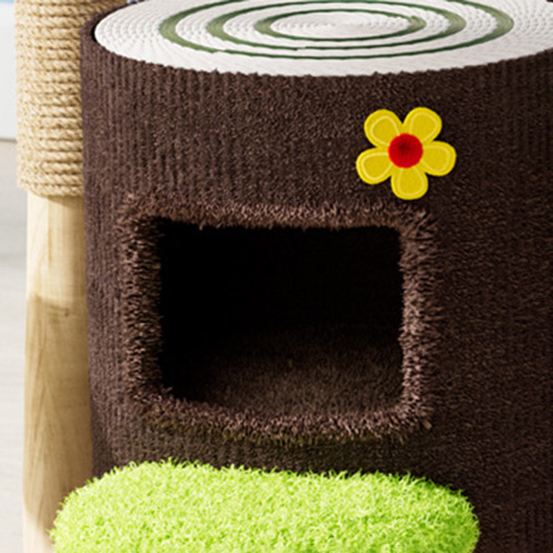 Contemporary Creative Cylindrical Tree-Shaped Natural Fruitwood Medium-Density Fiberboard Sisal Fabric Multi-Functional Cat Tree For Living Room