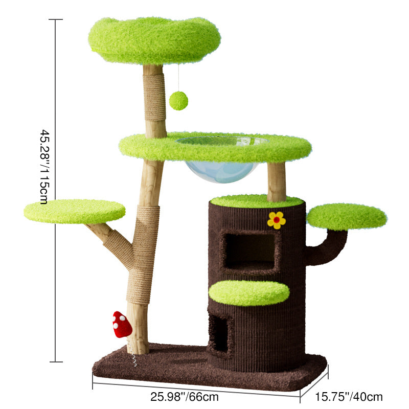 Contemporary Creative Cylindrical Tree-Shaped Natural Fruitwood Medium-Density Fiberboard Sisal Fabric Multi-Functional Cat Tree For Living Room