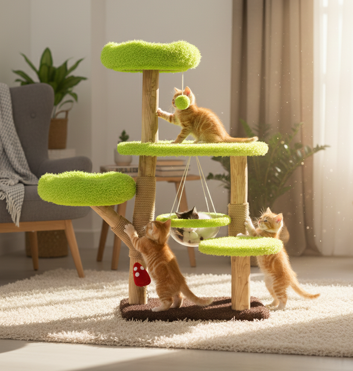 Contemporary Creative Cylindrical Tree-Shaped Natural Fruitwood Medium-Density Fiberboard Sisal Fabric Multi-Functional Cat Tree For Living Room