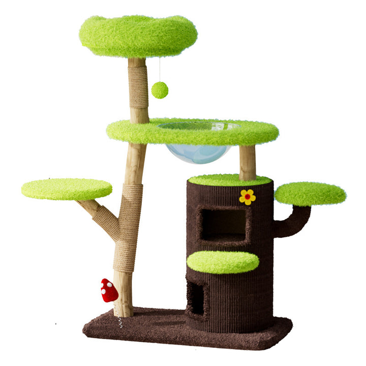 Contemporary Creative Cylindrical Tree-Shaped Natural Fruitwood Medium-Density Fiberboard Sisal Fabric Multi-Functional Cat Tree For Living Room