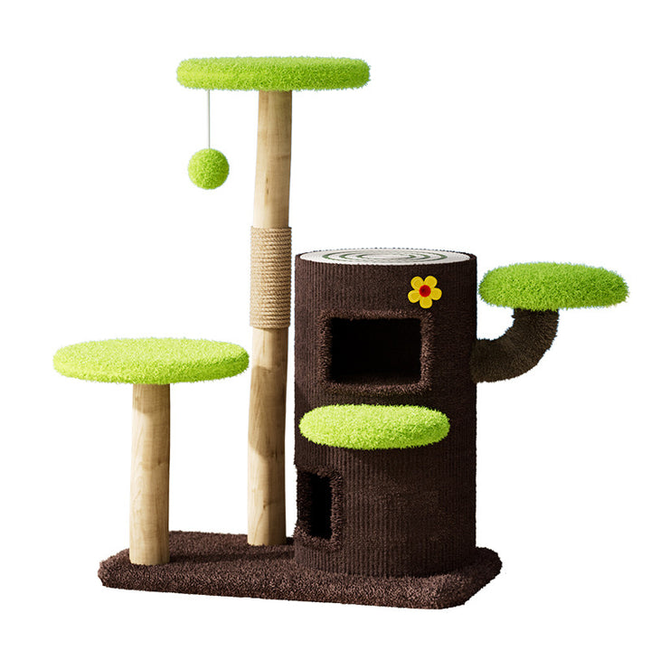 Contemporary Creative Cylindrical Tree-Shaped Natural Fruitwood Medium-Density Fiberboard Sisal Fabric Multi-Functional Cat Tree For Living Room