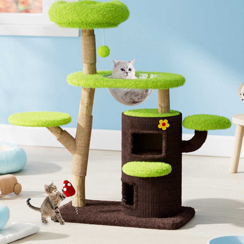 Contemporary Creative Cylindrical Tree-Shaped Natural Fruitwood Medium-Density Fiberboard Sisal Fabric Multi-Functional Cat Tree For Living Room