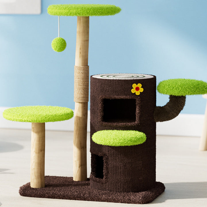 Contemporary Creative Cylindrical Tree-Shaped Natural Fruitwood Medium-Density Fiberboard Sisal Fabric Multi-Functional Cat Tree For Living Room