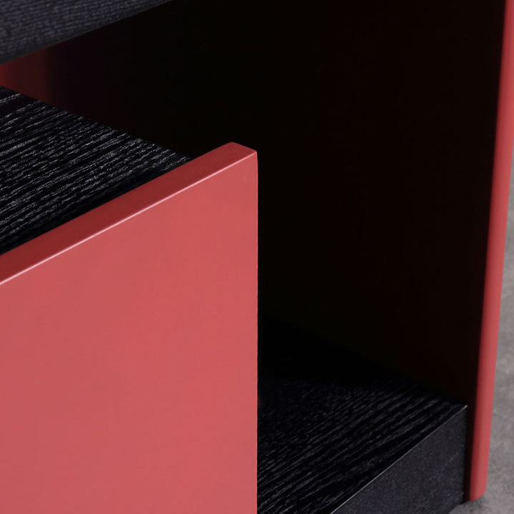 Moderner minimalistischer zweifarbiger Nachttisch mit 1 Schublade - Schwarze Eiche &amp; scharlachrotes Akzent-Aufbewahrungstisch für das Schlafzimmer 