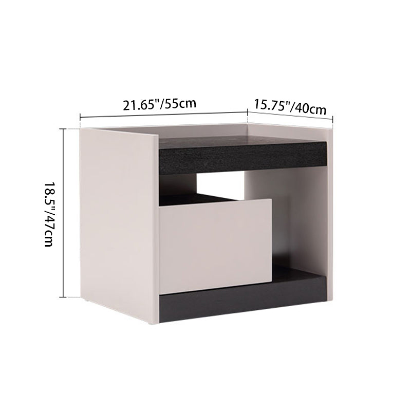 Modern Minimalist Nightstand: Black Oak &amp; Gray Single-Drawer Nightstand - Sleek Matte Finish Storage Bedside Table For Bedroom