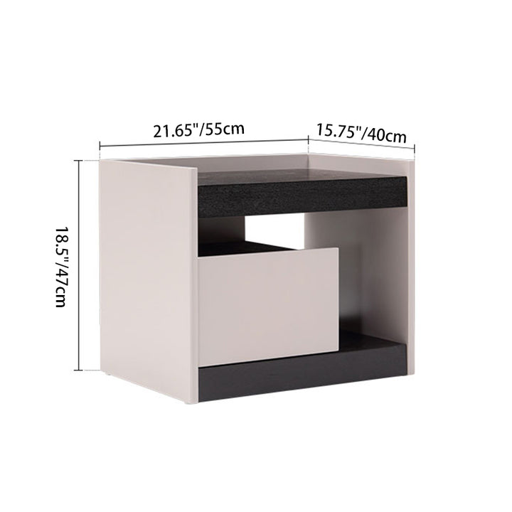 Modern Minimalist Nightstand: Black Oak &amp; Gray Single-Drawer Nightstand - Sleek Matte Finish Storage Bedside Table For Bedroom