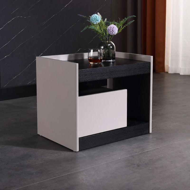 Modern Minimalist Nightstand: Black Oak &amp; Gray Single-Drawer Nightstand - Sleek Matte Finish Storage Bedside Table For Bedroom
